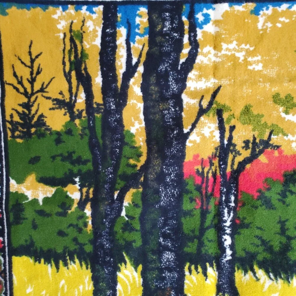 Vintage Velvet Woven Wall Tapestry Pheasant Stream Woods 55.5
